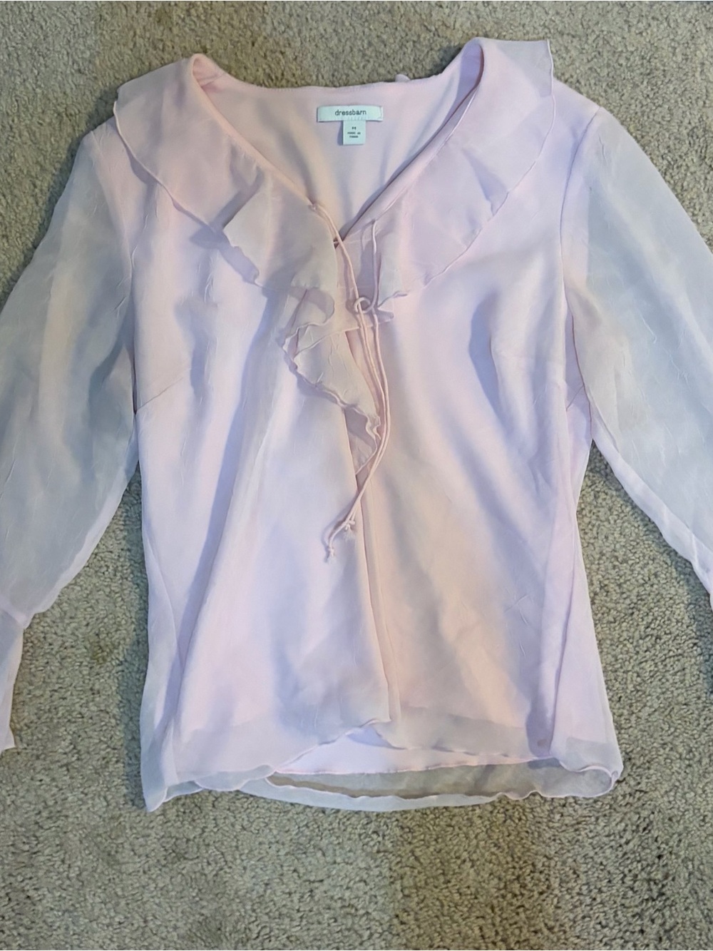 dressbarn Light Pink Ruffle Tie-Neck Blouse